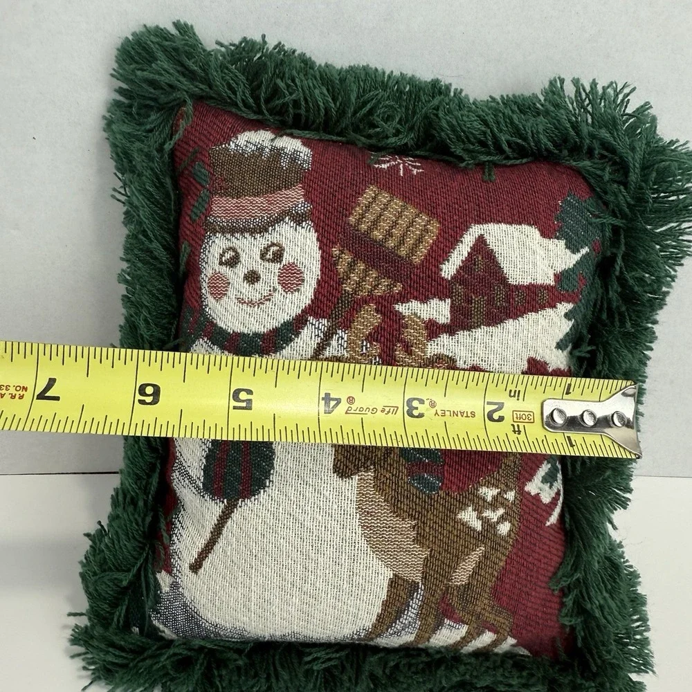 Riverdale Tapestry Throw‎ Pillow Snowman Reindeer Christmas Fringe  7x6